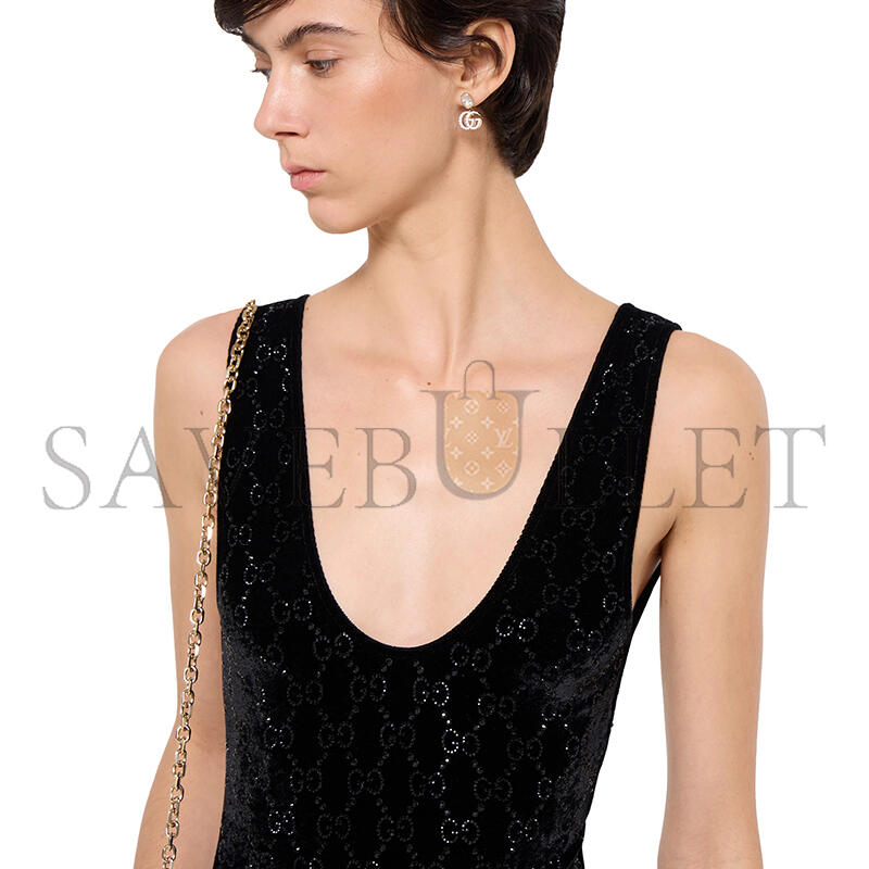 GUCCI CHENILLE BODYSUIT WITH GG CRYSTALS 850295